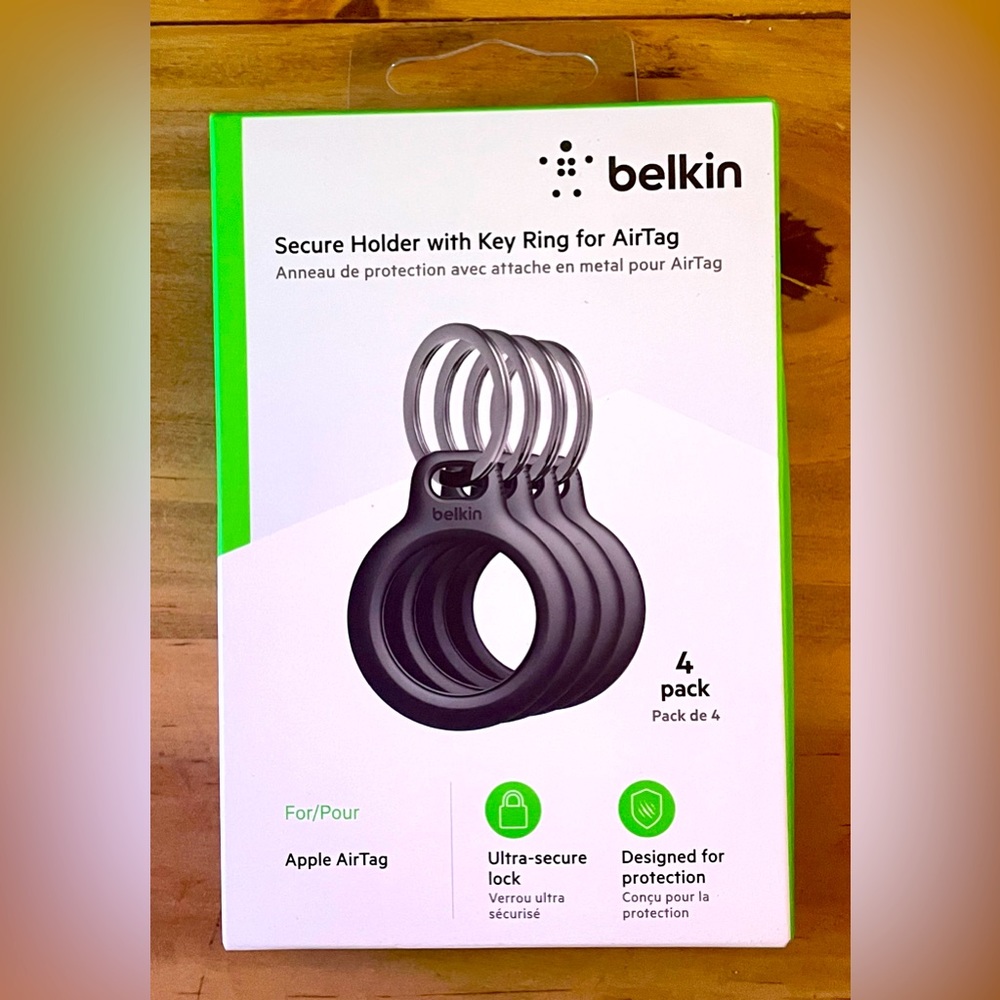 NWT• Belkin• Apple AirTag• Secure Holder w/Key Ring for AirTag• 4 Pack• Black